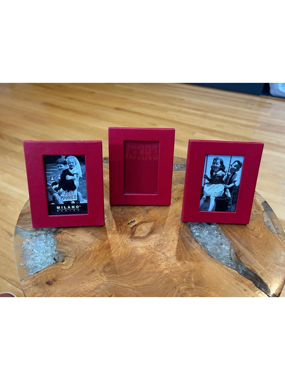 Set of Three Red Milano Photo Frames 3”x2”